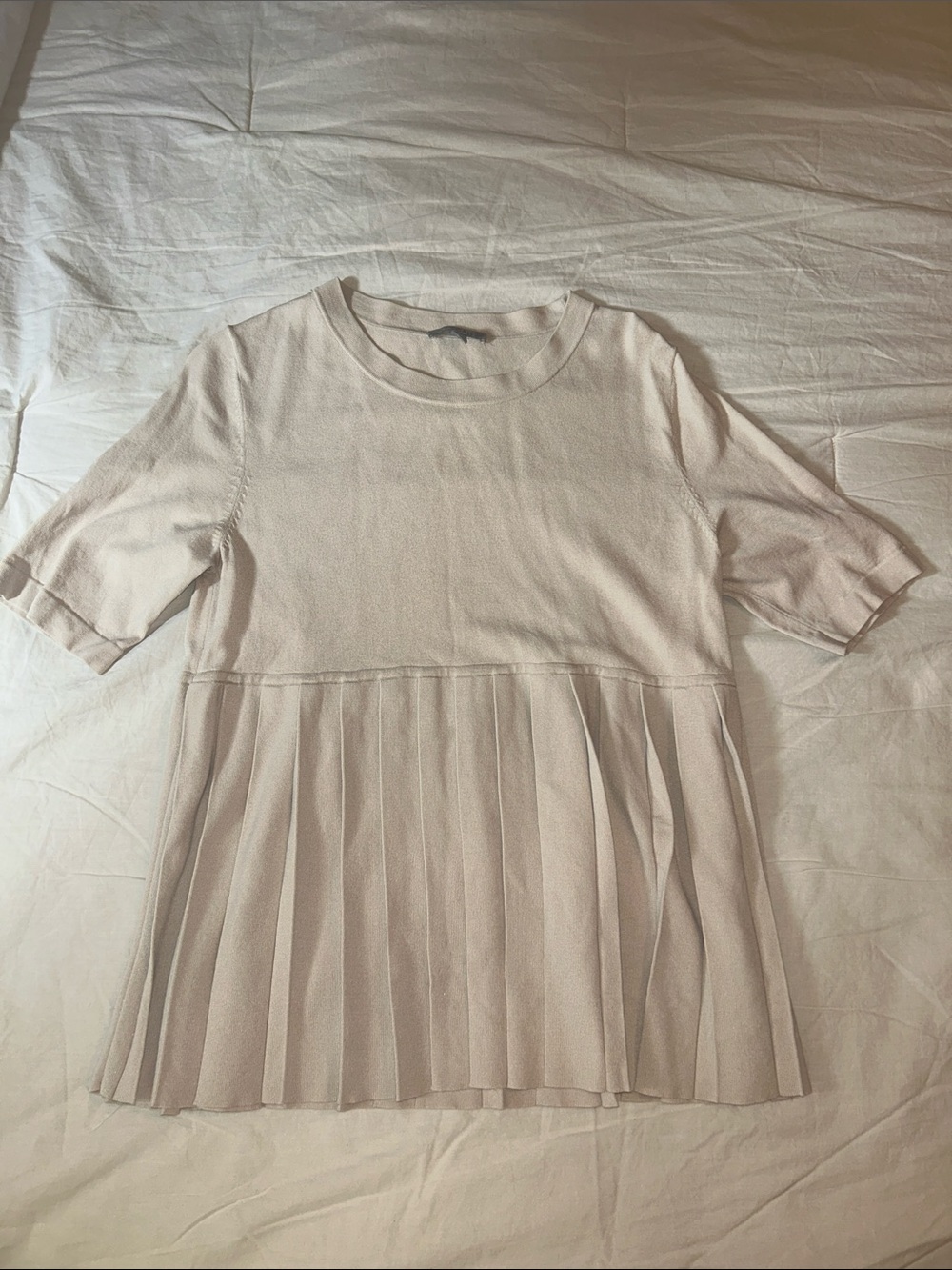 COS Pleated Hem Short Sleeve Tunic in Soft Cream